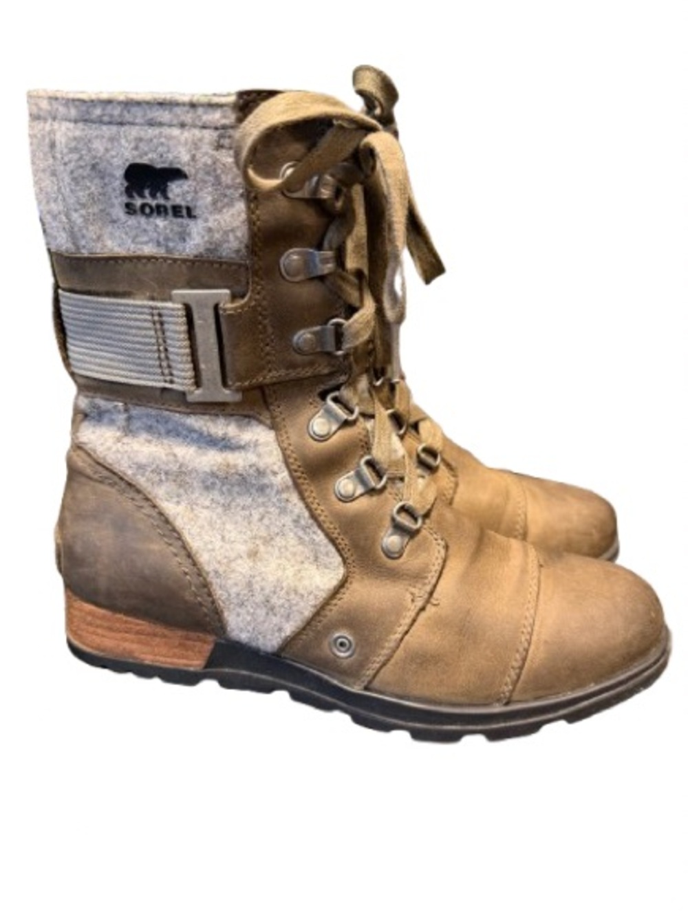 Sorel Major Carly Leather & Felt Lace-Up Boots Brown Gray Women’s Size 7.5